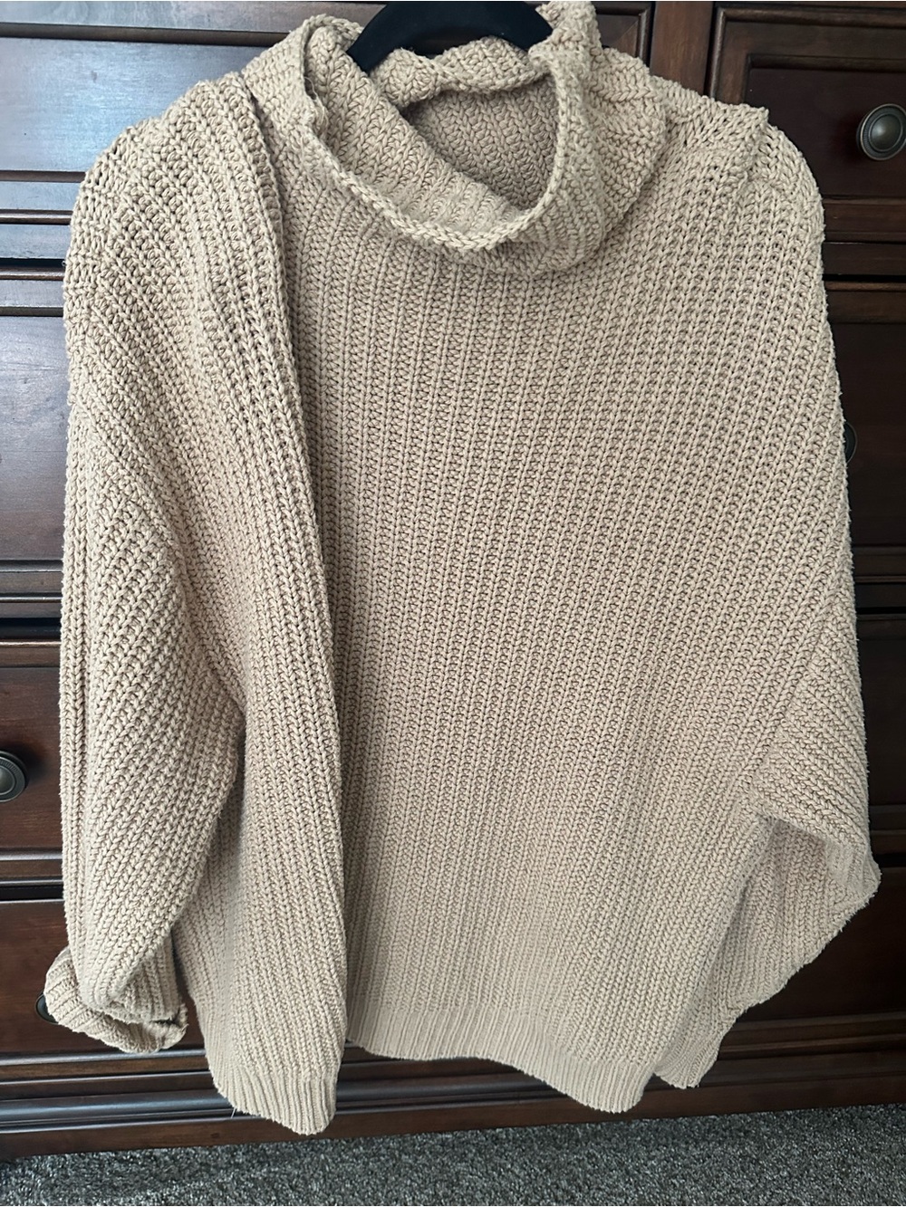 Free People Beige Oversized Knit Turtleneck Sweater
